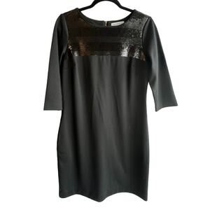Liz Claiborne DRESS Black Sequin Top Back Zip 3/4 Sleeve Women's Size 6 Pockets